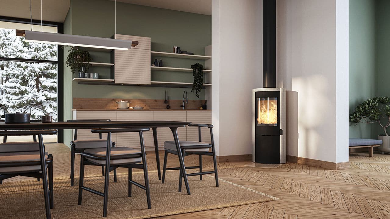 Peis fra Nordpeis med Colorado-betong i åpen kjøkkenløsning.