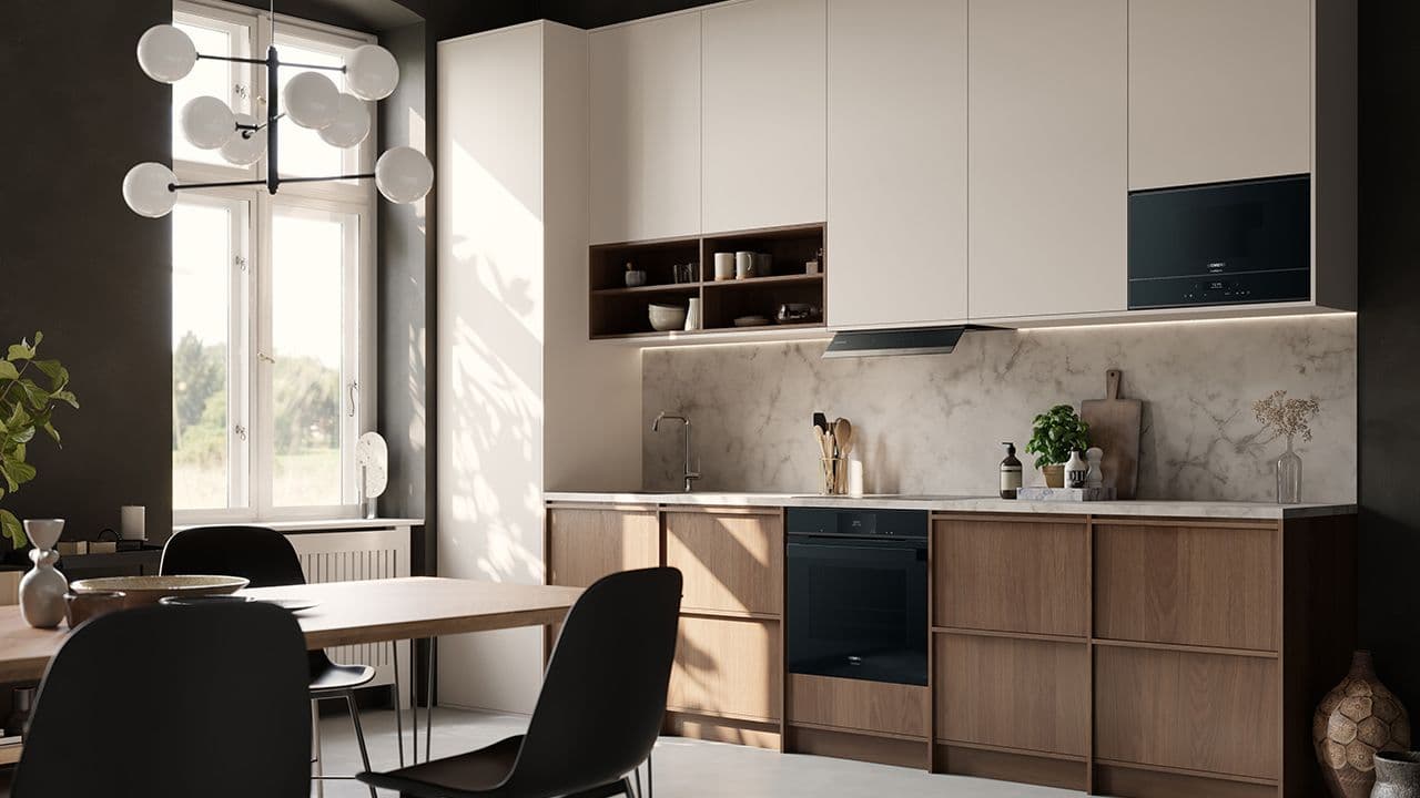 Siemens kombidampovn i åpen kjøkkenløsning.