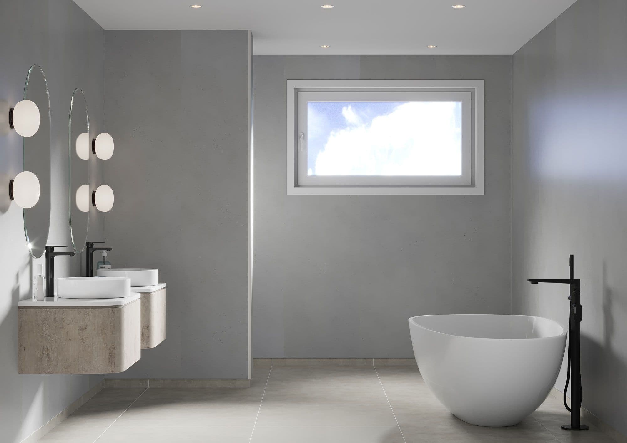 Bad med grå vegger